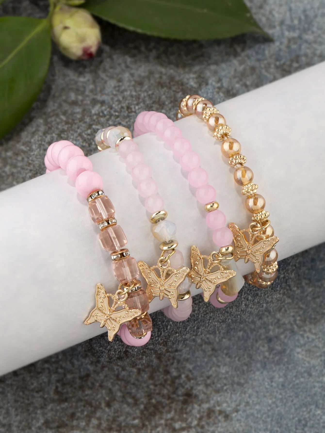 4Pcs Bohemian Butterfly Charm Bracelet Set For Women Crystal Beads Chain Bangle Female Fashion Party Jewelry Gift