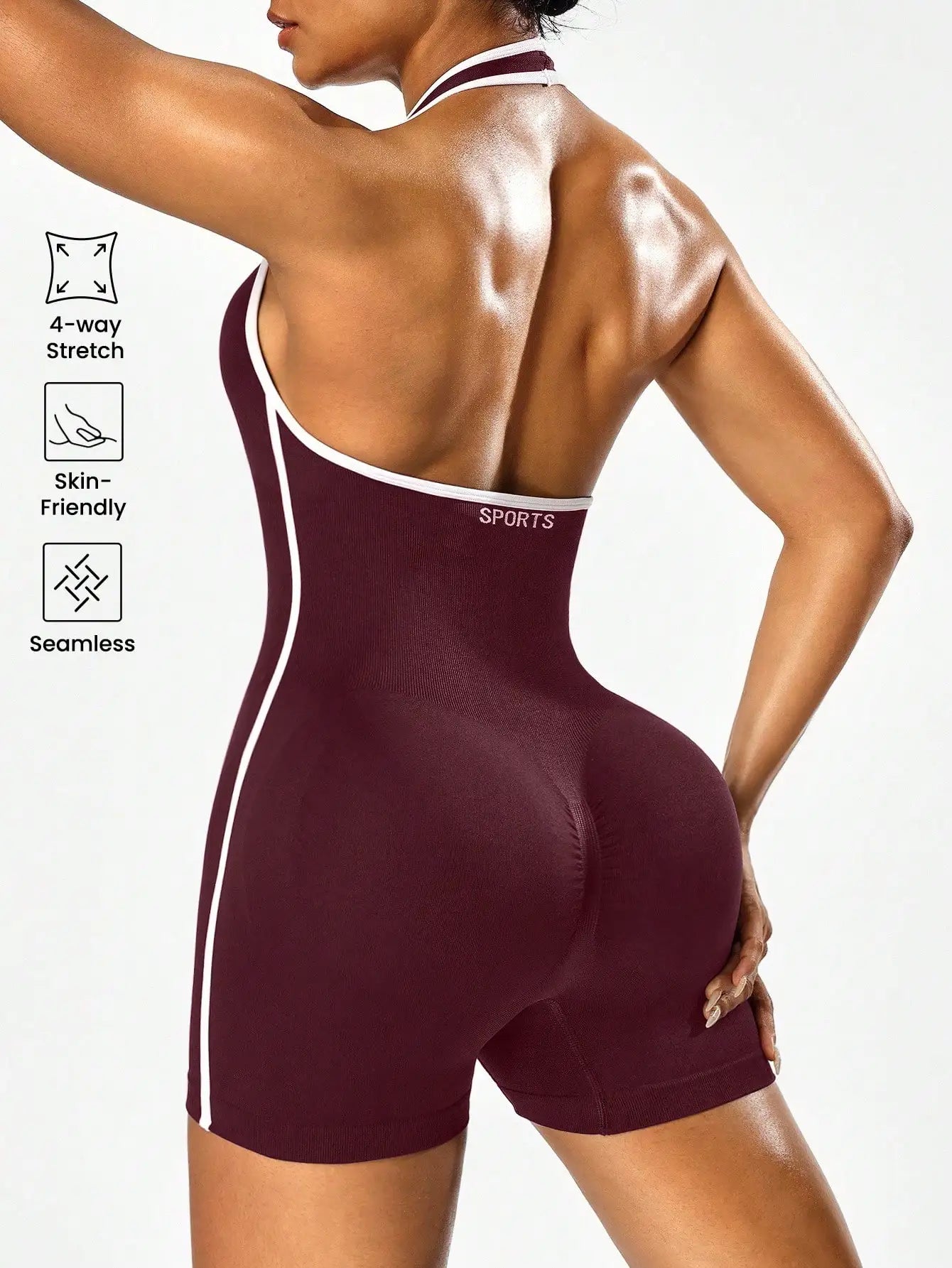 Cross-body yoga jumpsuit with color-blocking design, backless workout jumpsuit for women, outerwear for cross-border fitness and