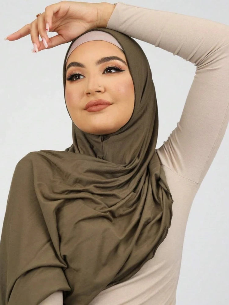 Muslim Premium Jersey Hijab Scarf Women Instant Hijab Unequal Length On Both Sides Easy to Wear Soft Jersey Plain Shawl Wraps