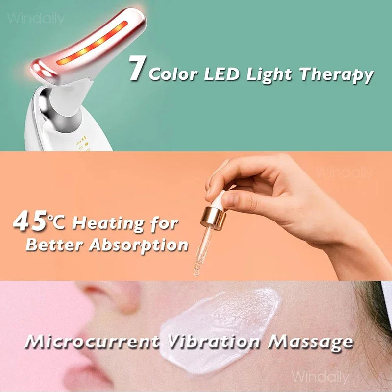 7 Colors Face Neck Massager Facial Lifting Device Skin Tightening Anti Wrinkle Vibration Machine Daily Skin Care Beauty Tools