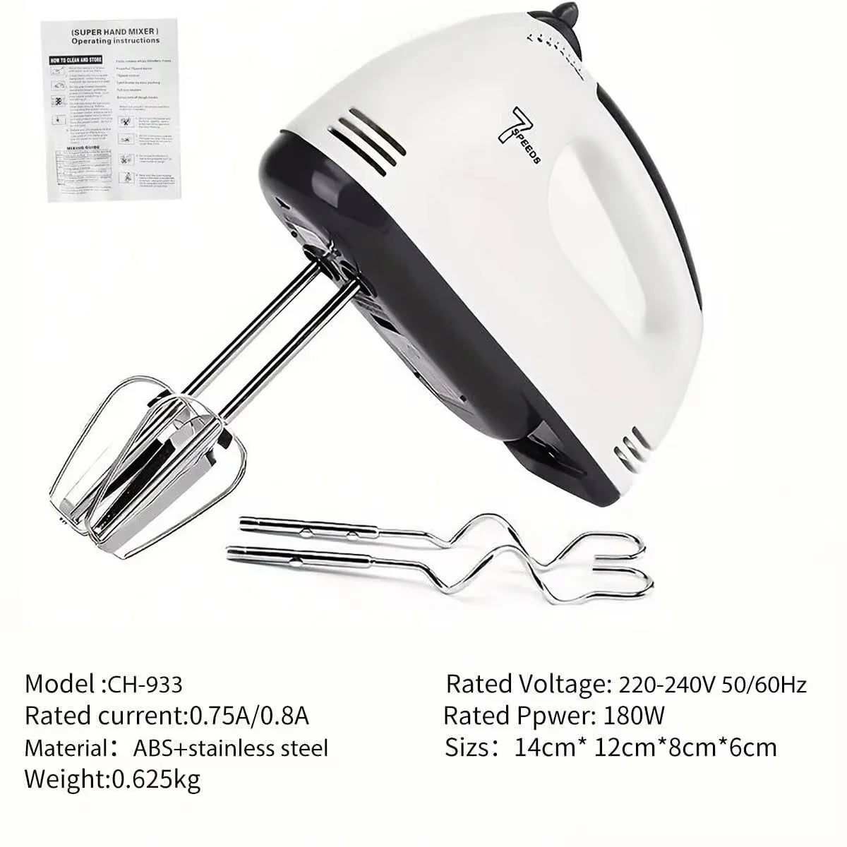 Handheld Electric Egg Beater 7-Speed Mini Automatic Mixer for Egg White And Cream with EU/US Plug Household Kitchen Tool
