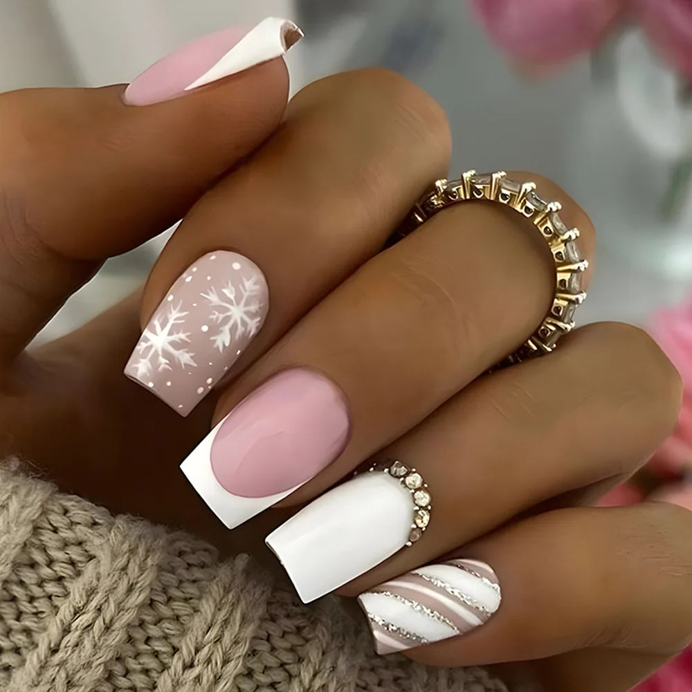 24Pcs/Set Love Ballerina Press on Nails Sets Free False Nails Adhesive Full Cover Artificial Art Fake Nail Professional Material