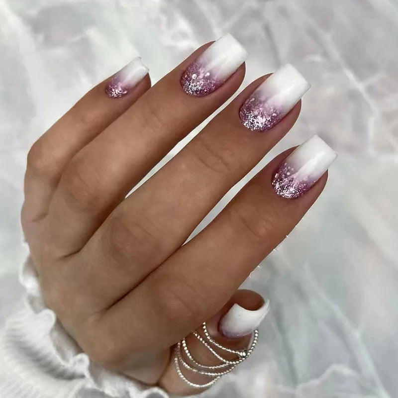 24Pcs/Set Love Ballerina Press on Nails Sets Free False Nails Adhesive Full Cover Artificial Art Fake Nail Professional Material