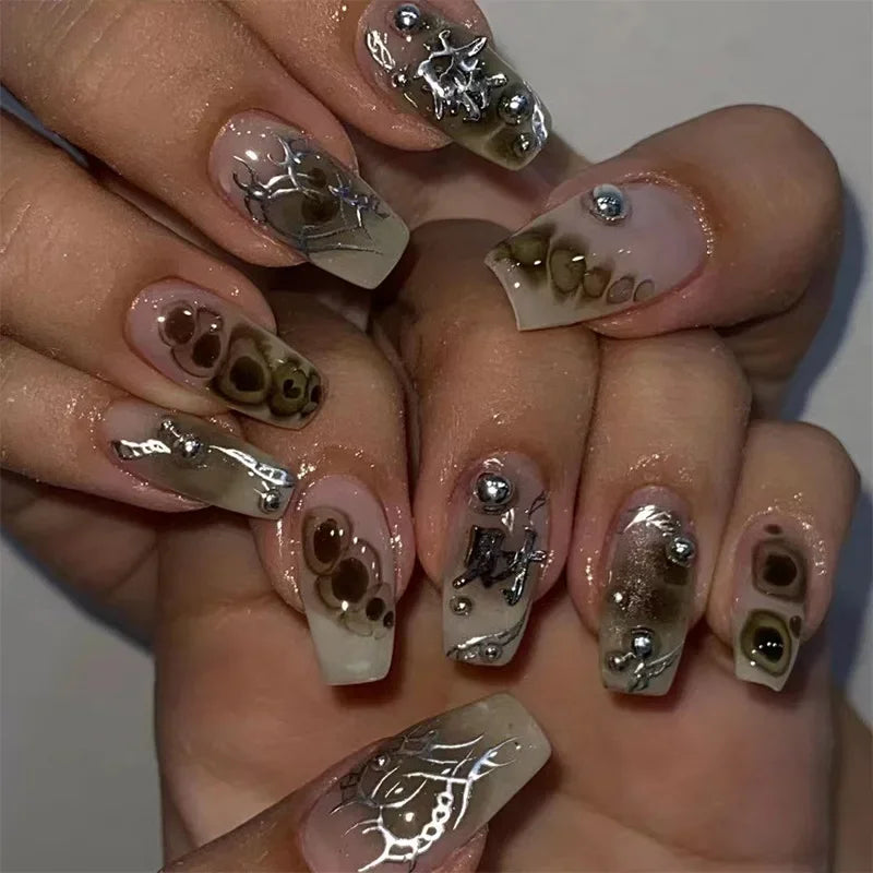 24Pcs/Set Love Ballerina Press on Nails Sets Free False Nails Adhesive Full Cover Artificial Art Fake Nail Professional Material