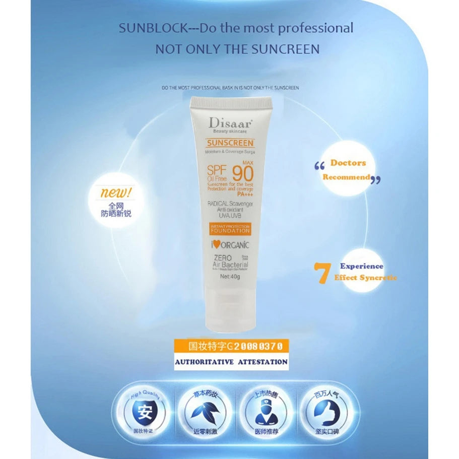 Facial Moisturizing Sunscreen SPF 90 Waterproof All-round UVA UVB Blue Light Resistance for Outdoor Sports Cycling Swimming