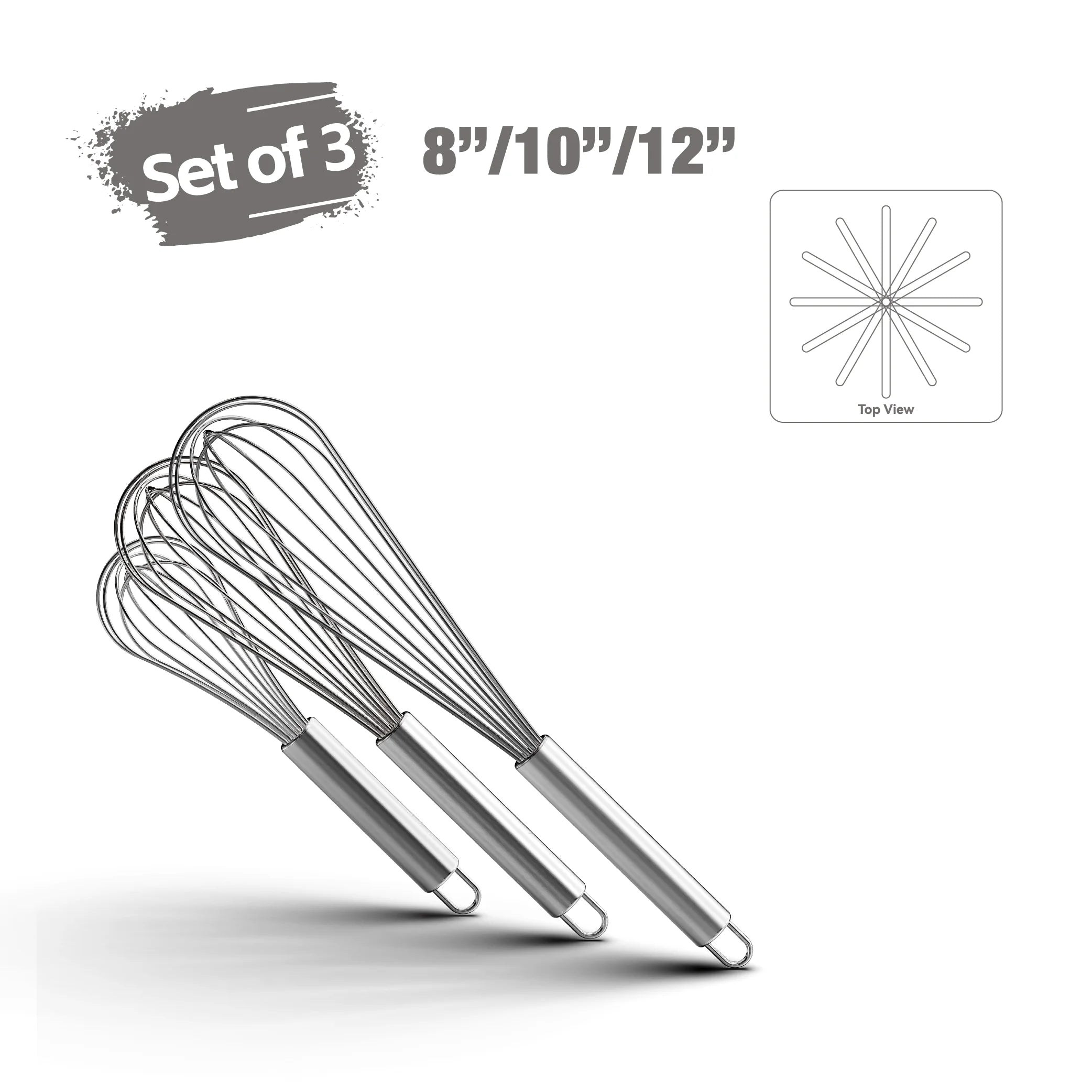VIMACO® Balloon Whisk Stainless Steel 304 18/8 Wire Beater 8"10"12" Kitchen Cooking Tool  No-Stick for Egg