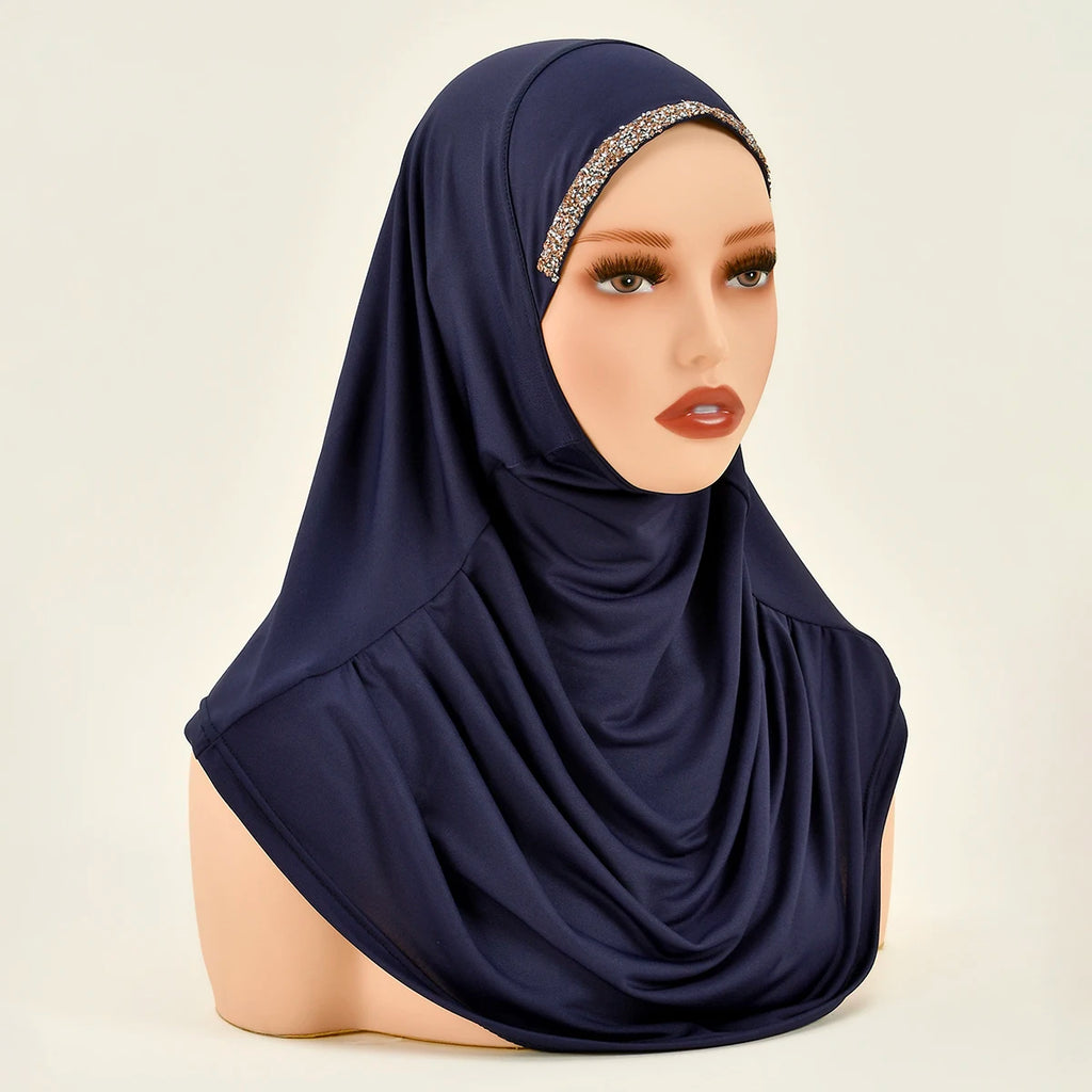 New Ready To Go wear Instant Hijab for Women Solid Color Hemp Headscarf Neck Cover Sports Hijabs Pinless Islam Shawls and Wraps