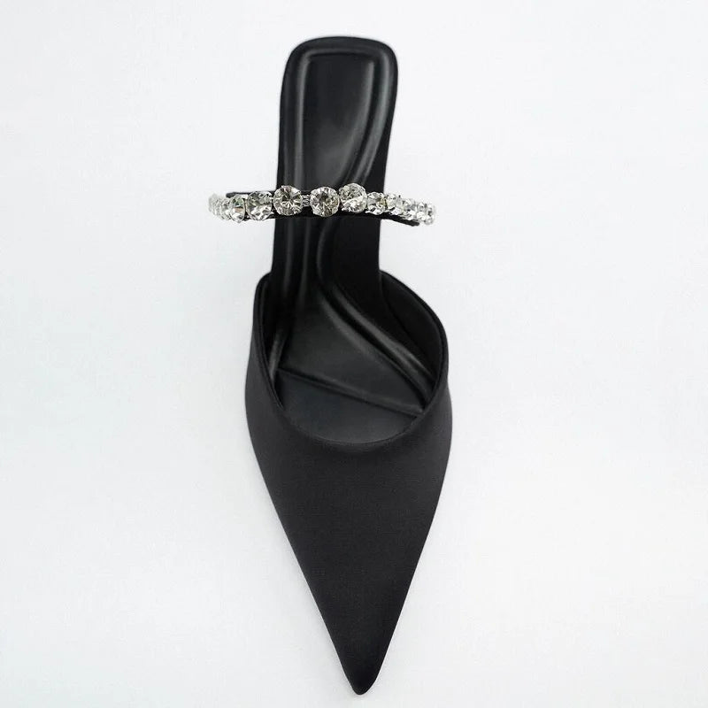 Rhinestone Heels Slingback High Heels Women Pumps 2023 Women's Mules Elegant Modern High-heeled Sandals Pointe Party Shoes