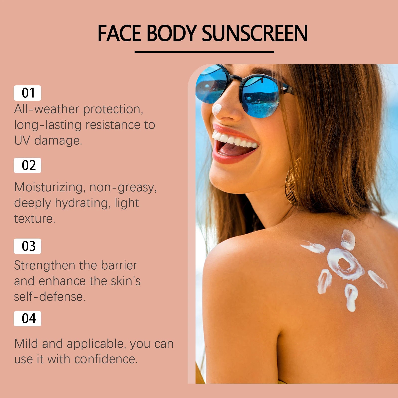 Facial Body Sunscreen UV Protection Waterproof Oil Control Sunblock Moisturizing Brightening Refresh Summer Anti Sunburn Spf30+