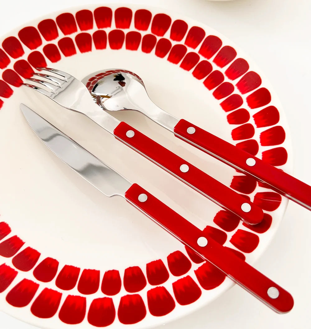 Fashionable Design Top Mirror Polishing Cutlery Sets Stainless Steel 18/8(304) ABS Handle With Rivets Silverware Set For Kitchen