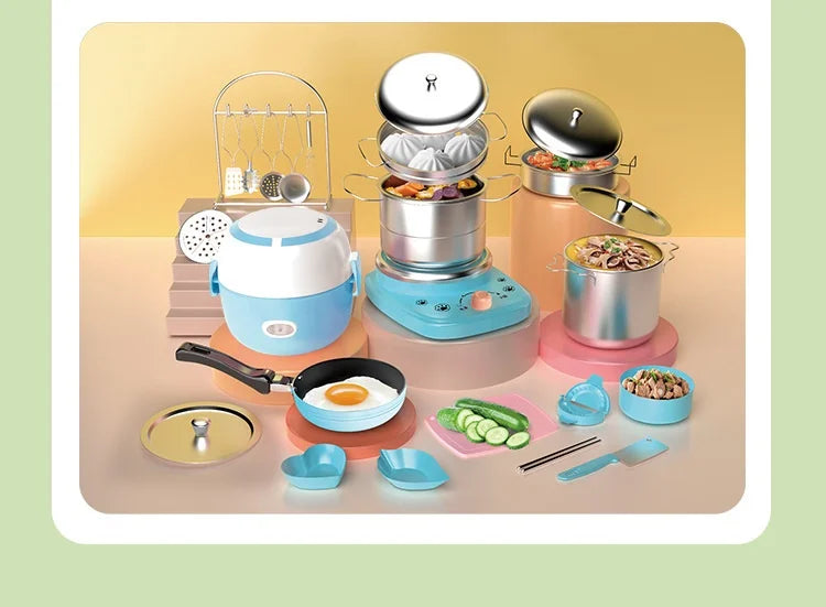 Wholesale Mini Electric Cooktop Kids Real Cooking Pretend Play Kitchen Toy Full Set With US UK EU Plug For Girls Role Play Game