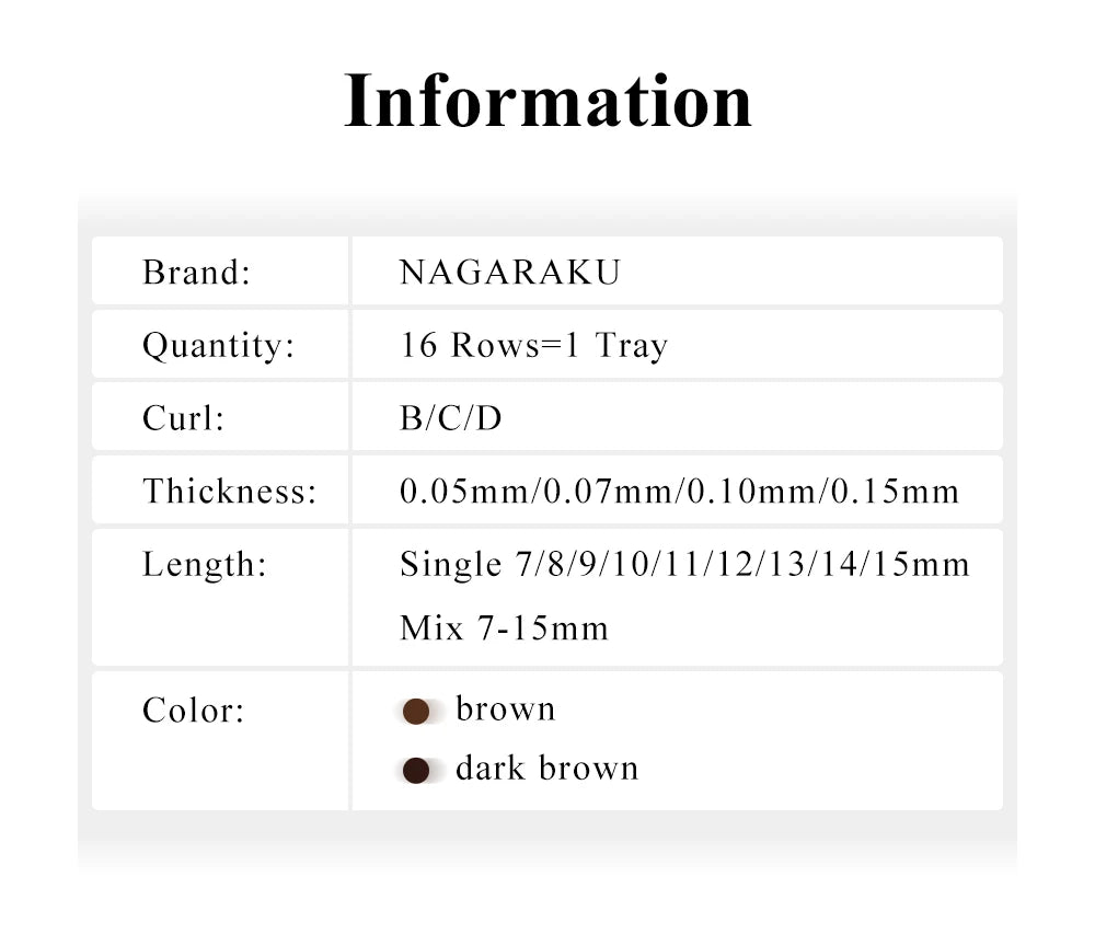 NAGARAKU Brown Eyelash Extension Maquillaje Makeup Individual Eyelashes High Quality Soft Natural Synthetic Mink 16 Lines