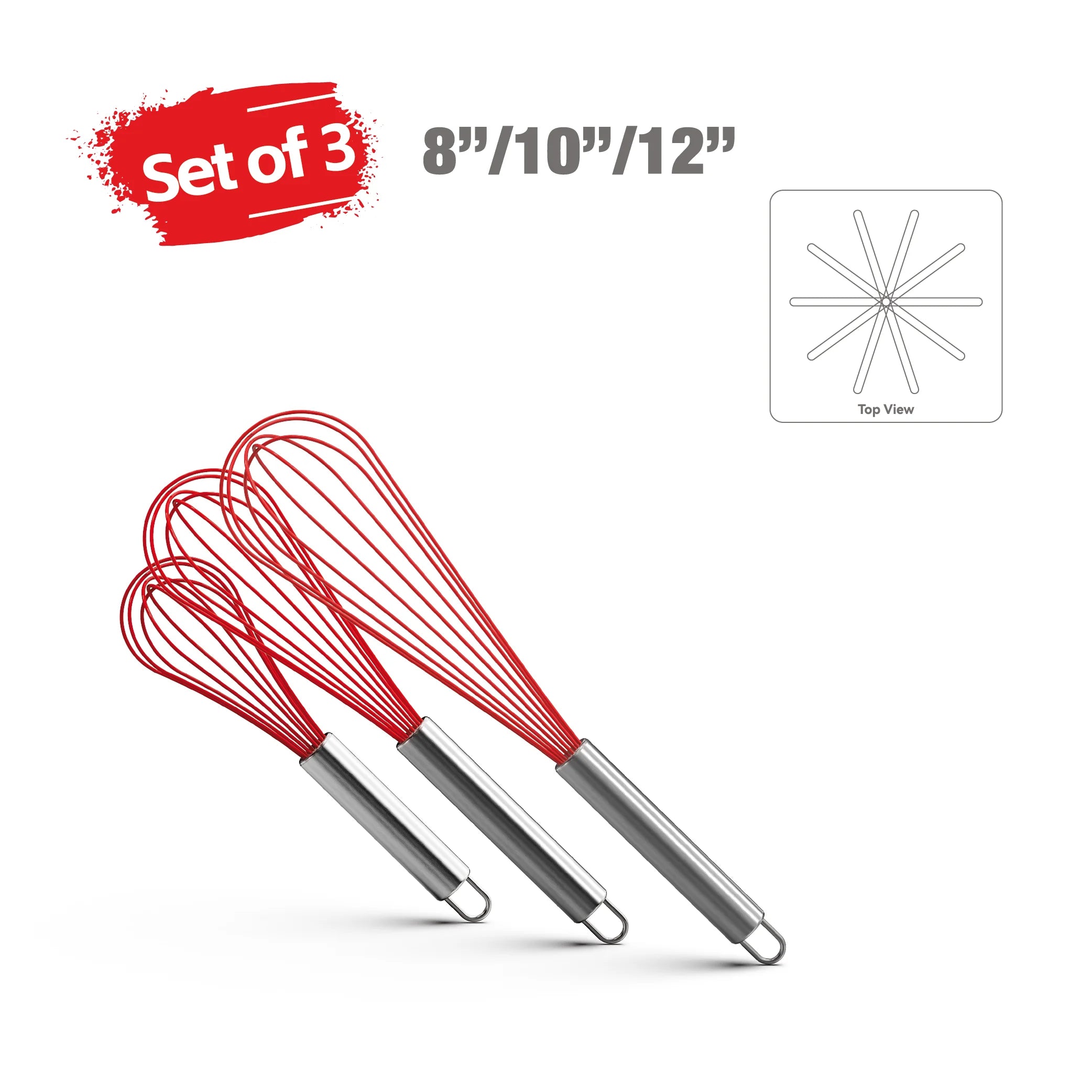 VIMACO® Balloon Whisk Stainless Steel 304 18/8 Wire Beater 8"10"12" Kitchen Cooking Tool  No-Stick for Egg