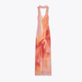 Elegant Tie Dye Printed Long Dress Women Ribbon V-neck Sleeveless Slim Sling Dresses 2025 Summer Lady Chic Beach Vacation Robes