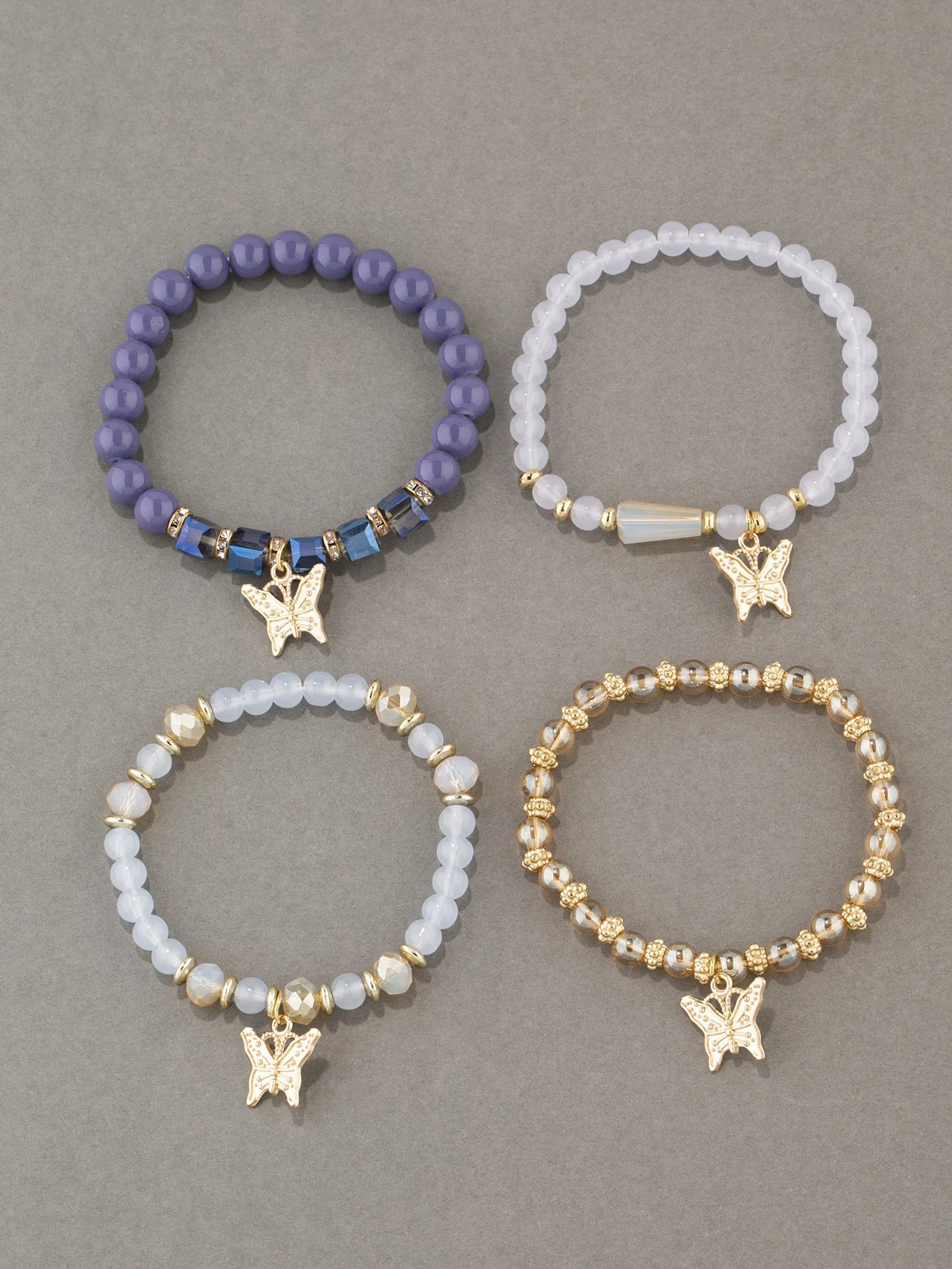 4Pcs Bohemian Butterfly Charm Bracelet Set For Women Crystal Beads Chain Bangle Female Fashion Party Jewelry Gift