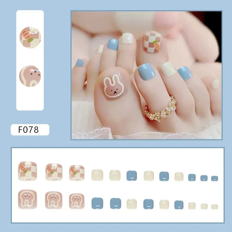 Simple French Press on Nails Fake Nails Tips with Sticker False Toenail Design Butterfly Lovely Girl False Toenail