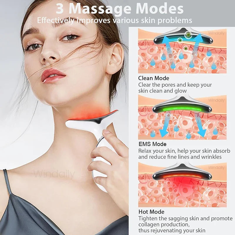 7 Colors Face Neck Massager Facial Lifting Device Skin Tightening Anti Wrinkle Vibration Machine Daily Skin Care Beauty Tools