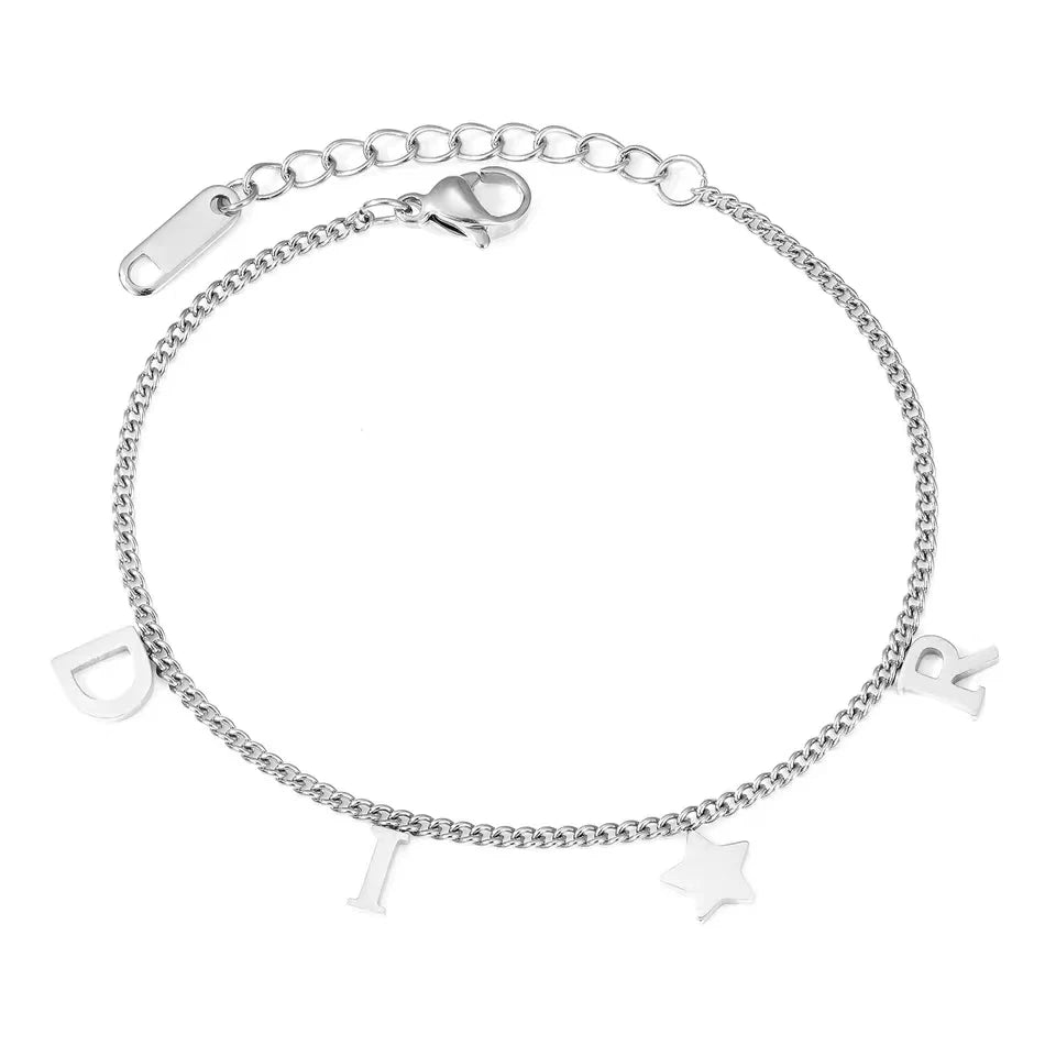 Fashion Litter Star&Letter Pendant Bracelet Woman Simple Style Chic Stainless Steel Bracelet Luxury Jewelry For Women