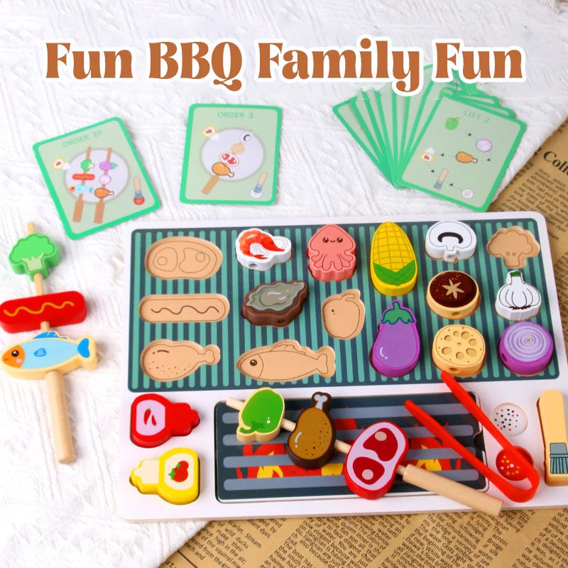 Simulation Kitchen Pretend Toy Wooden Toddler DIY BBQ Toy Set Classic Game Montessori Educational Toy For Children Kids Gift