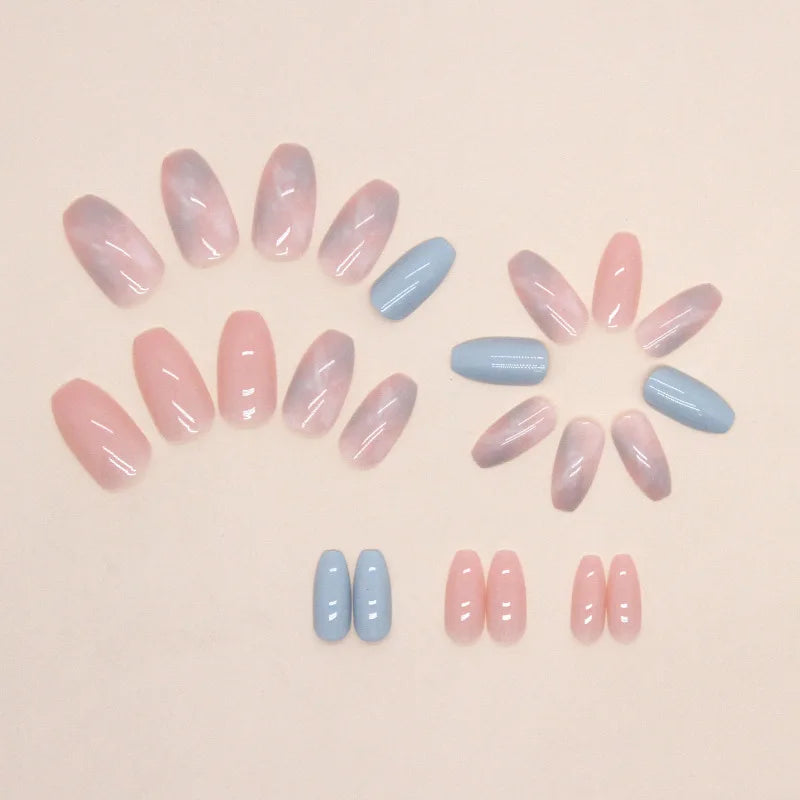 24 pieces of gentle nude long press-on nails (square shape), paired with 1 piece of jelly glue and 1 nail file