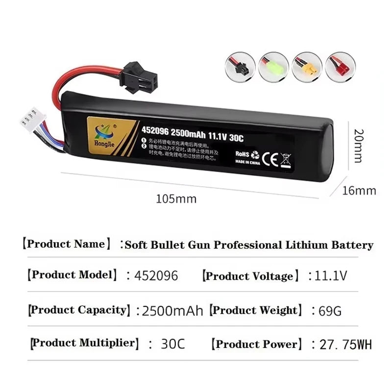 Water Gun Airsoft 11.1V 3S 2500mAh 30C 452096 LiPo battery+Charger Tamiya Plug for Airsoft BB Air Pistol Electric Toys Gun Parts