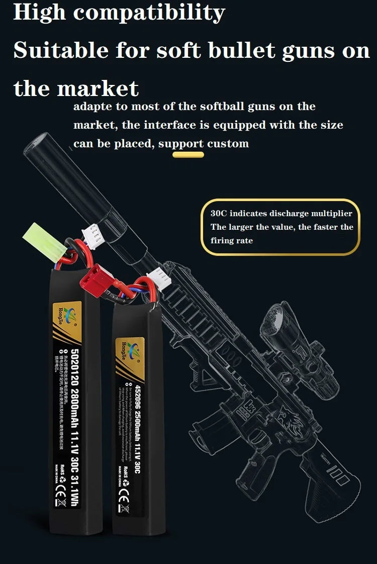 Water Gun Airsoft 11.1V 3S 2500mAh 30C 452096 LiPo battery+Charger Tamiya Plug for Airsoft BB Air Pistol Electric Toys Gun Parts