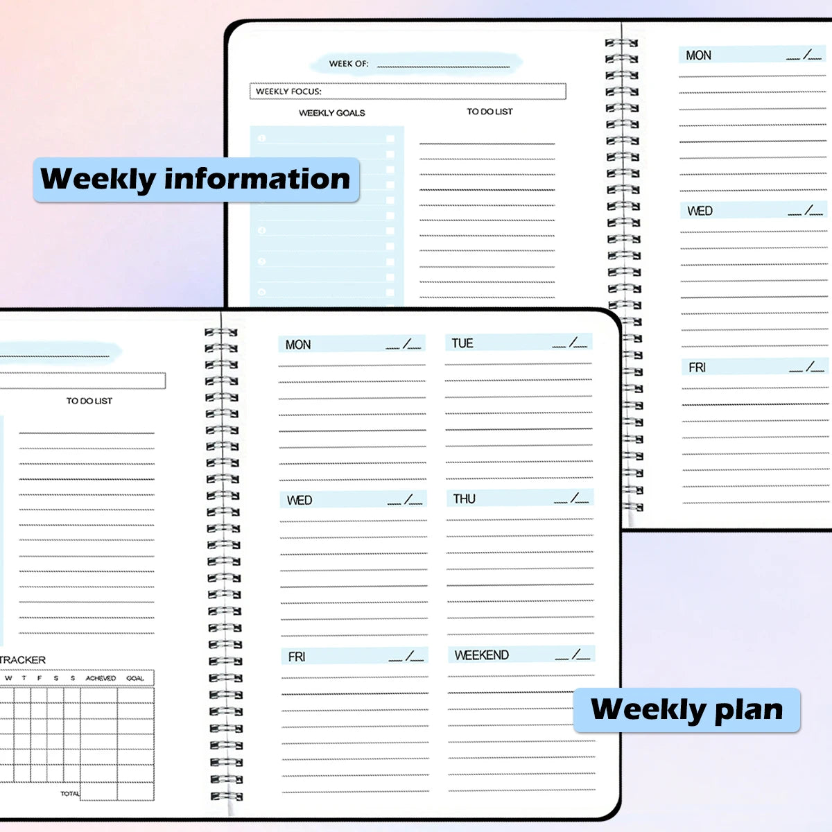 52 Weeks Weekly Planner Notebook A5 Undated Spiral Agenda Daily Student Schedules Journal Stationery Office School Supplies