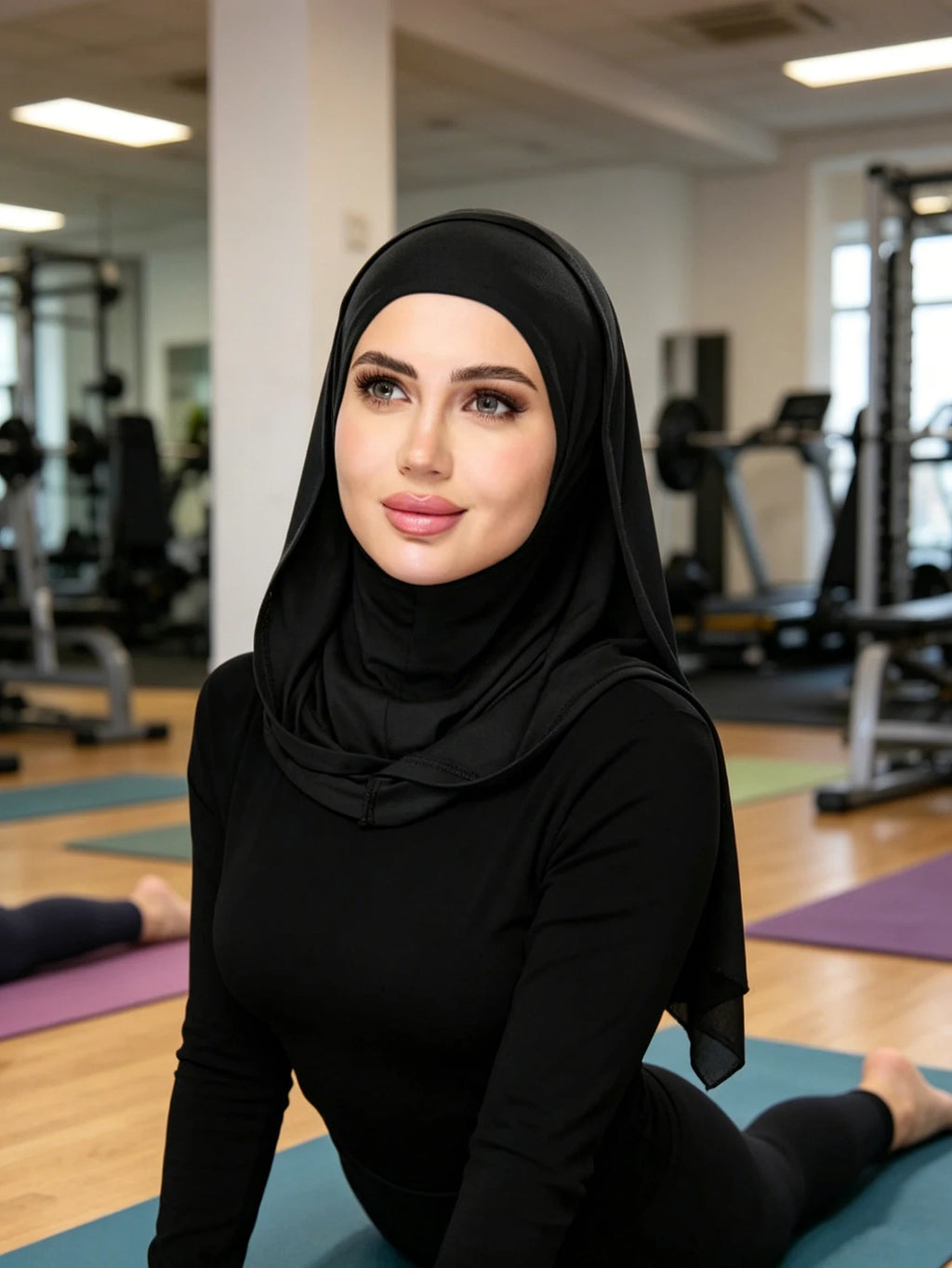 Gym Sport Hooded Hijab Jersey Instant Sport Undercap Soft Stretch Instant Hijab for Muslim Women Easy Wear Sports Turban