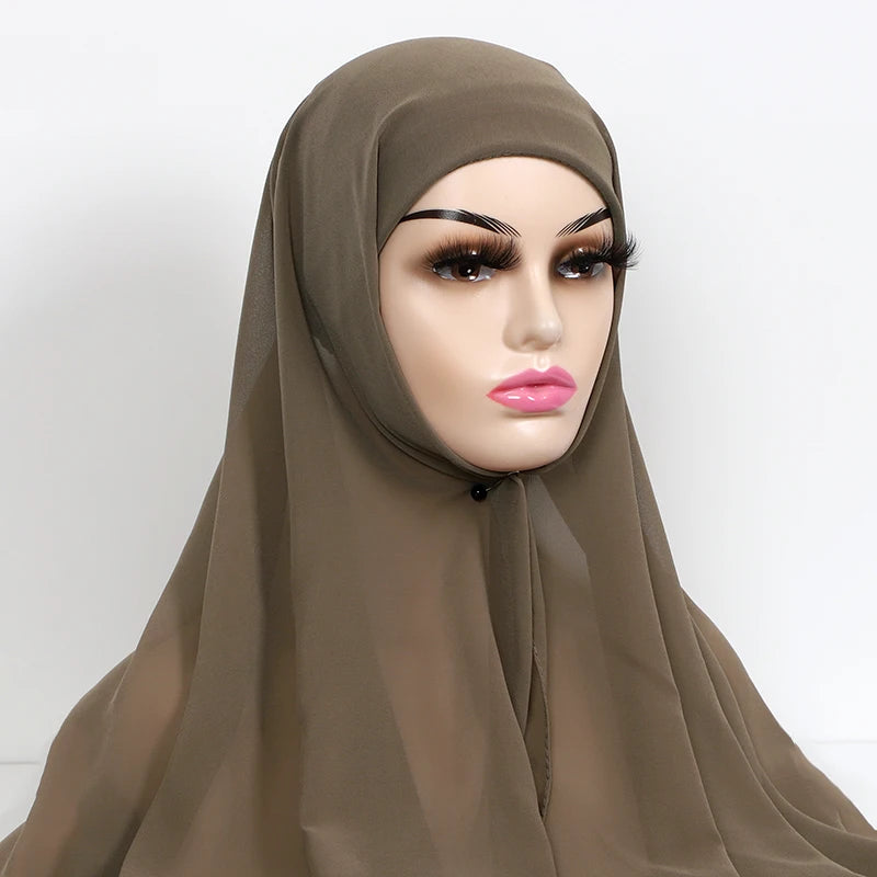 Muslim Women Chiffon Hijab With Cap Bonnet Instant Chiffon Hijab Pinles Shawl Head Scarf Under scarf Caps Cover Headwrap
