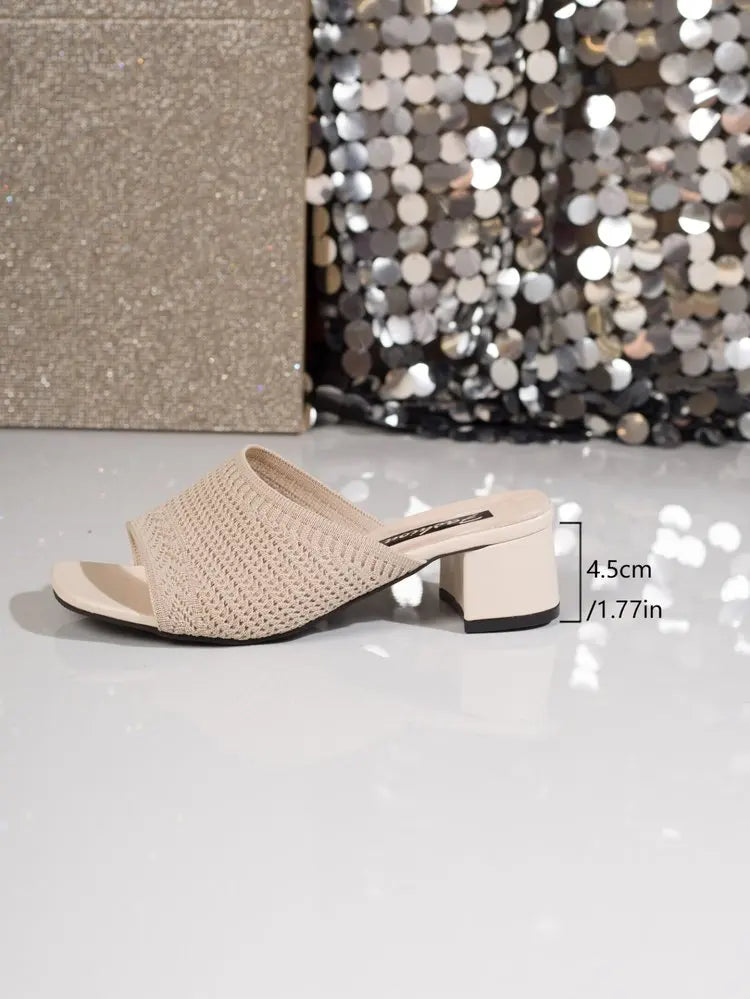 Summer Plus Size High Heel party Sandals Knitted Breathable Block Heel Sandals Fashion casual Brown Comfortable Women's Shoes