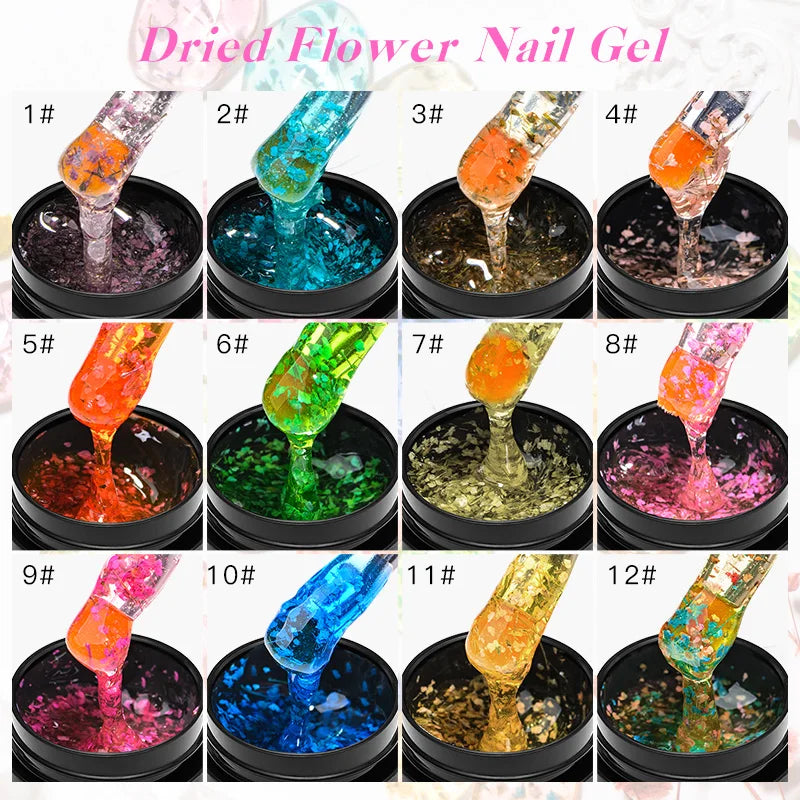 5ml Pink Dried Flower Nail Gel Polish Semi Permanent Natural Flower Fairy Nail Art Gel Soak Off UV Painting Varnishes For Nails