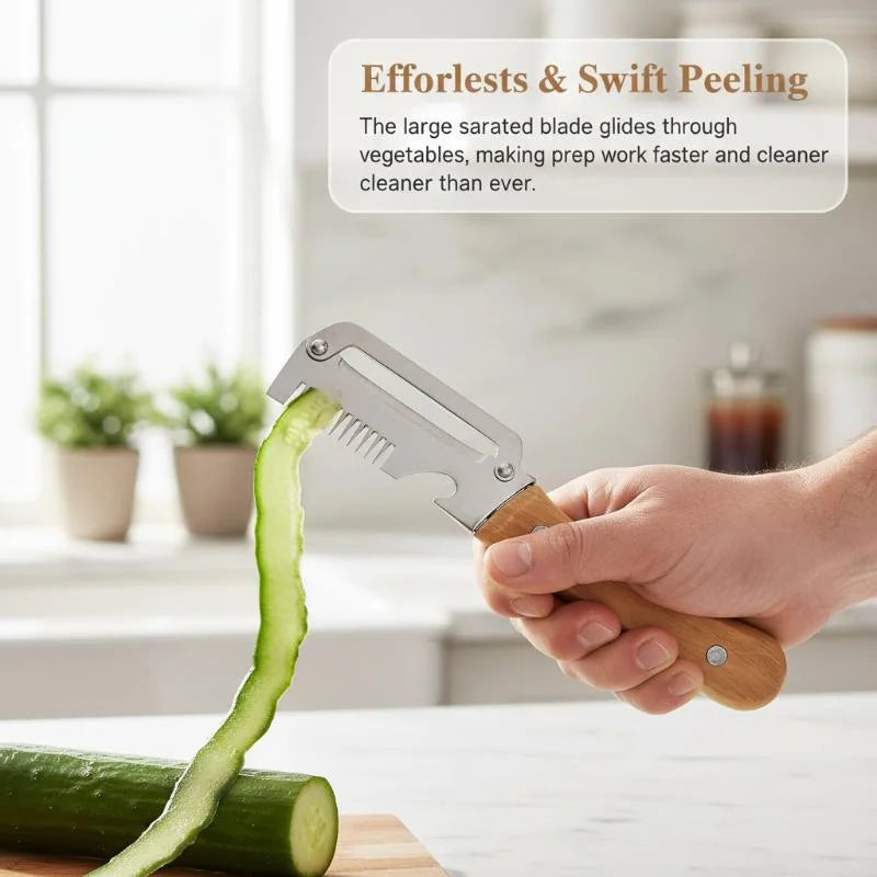 Multipurpose Vegetable Peeler Stainless Steel Kitchen Tool Wooden Handle Cutter For Scallion Potato Fruit Asparagus Winter Melon