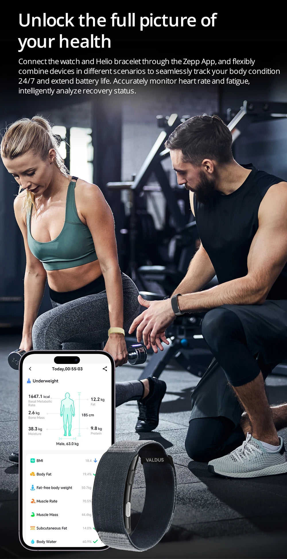 VALDUS Long Batterylife VITRO Smart Screenless ECG Health Care Heart Rate HRV Activity Fitness Tracker Band Smart Bracelet