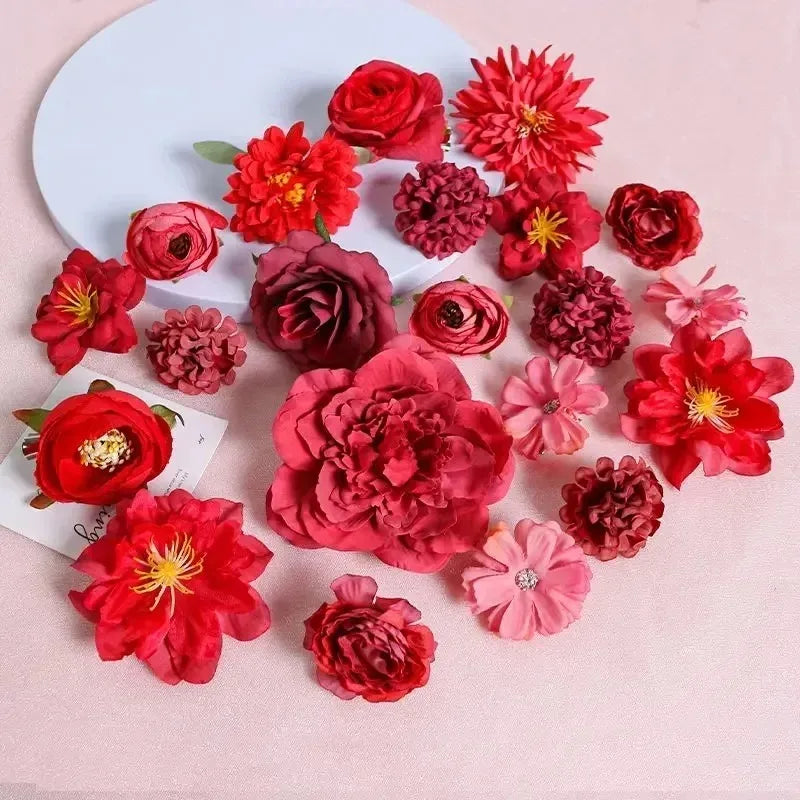 1Bag Artificial Flower Head For Home Room Wedding Decoration Handmade Craft Wreath Christmas Tree Decor 2025 Navidad Supplies