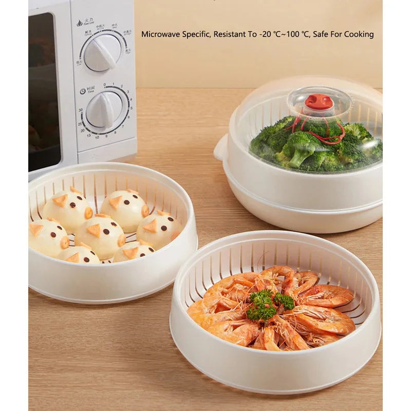 COOKER KING Microwave Heating Steamer Large Capacity Household Kitchen Steamer Box with Steam Vent
