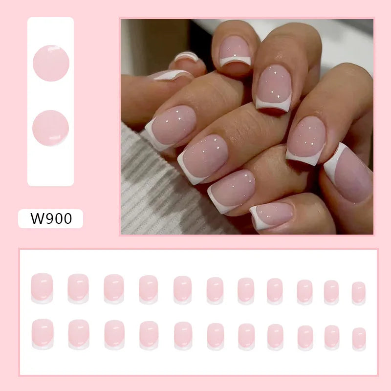 New Short Ballet 24 Pcs Fake Nail with Jelly sticker Press on False Nails Wearable Round Head Oval Full Cover Nail Tips