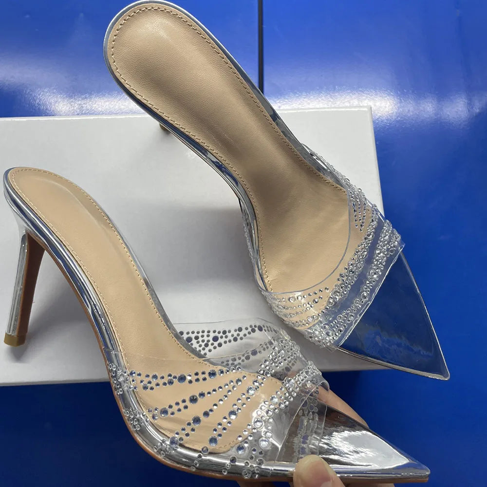 2026 Peep Toe Sexy Summer Women's Mules Pump Sandals Elegant Chic Super Thin High Heels Office Lady Party Shoes Slipper Sandals