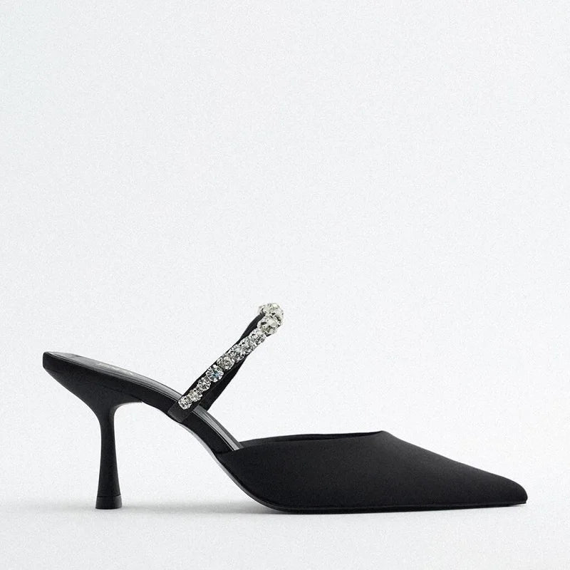 Rhinestone Heels Slingback High Heels Women Pumps 2023 Women's Mules Elegant Modern High-heeled Sandals Pointe Party Shoes