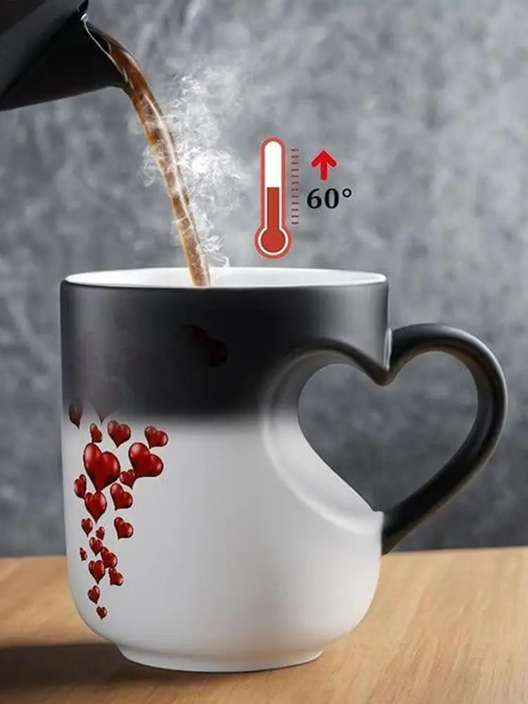 400ml Color Change Mug Heart Shape Handle Milk Juice Cup Ceramic Heat Activated Mug Thermochromic Bar Coffee Tea Water Dispenser