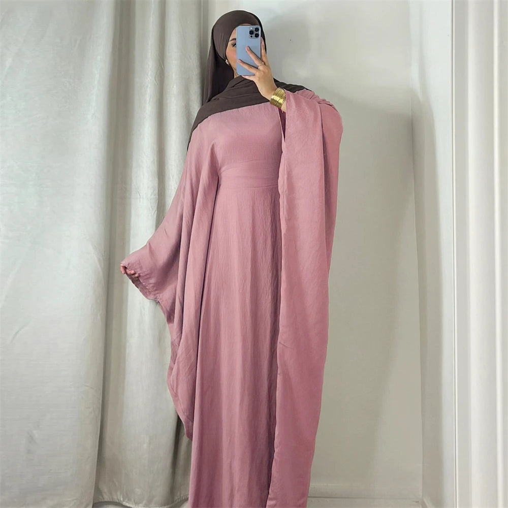 Ramadan Eid Soft Crepe Khimar Batwing Abaya Dubai Islam Muslim Modest African Dresses For Women Kaftan Kebaya Robe Femme Musulma