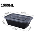 20 PCS/1000ml Thickened Disposable Takeout Lunch Box Tableware Can Be Heated Rectangular Black Plastic Bowl Food Packaging