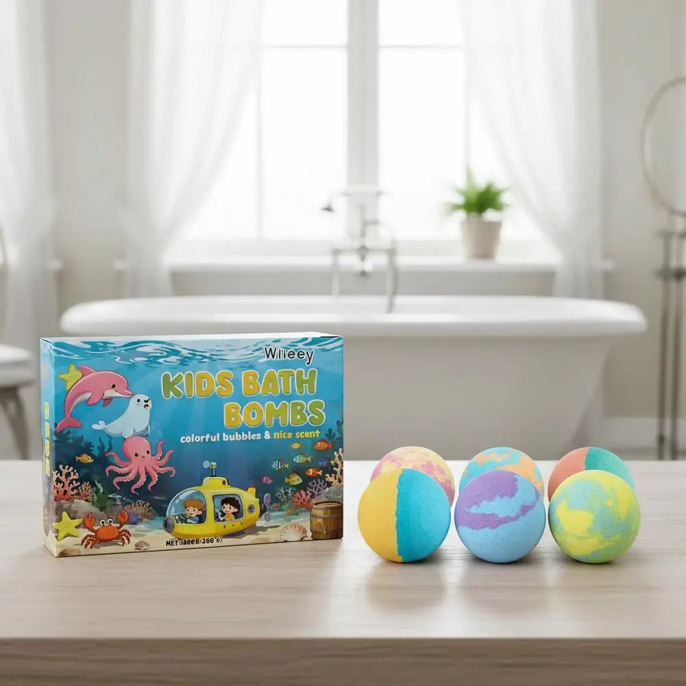 New 6pcs Bath Bombs Set For Kids Handmade Natural Mega Bubbles Surprise Funny Skin Friendly Bubble Bathing Kit Ocean Toys Gift ﻿