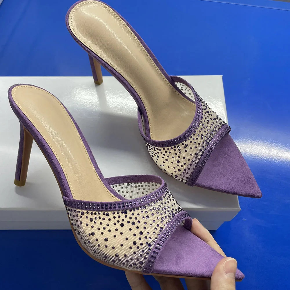 2026 Peep Toe Sexy Summer Women's Mules Pump Sandals Elegant Chic Super Thin High Heels Office Lady Party Shoes Slipper Sandals