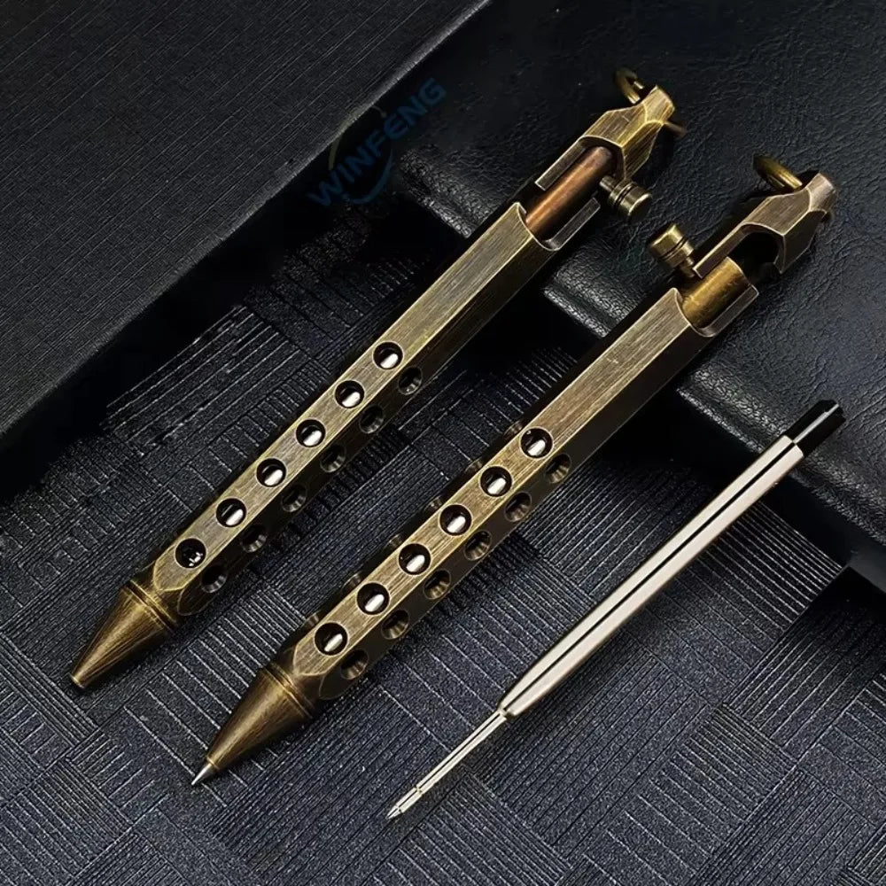 Retro Brass Pen Bolt Action Signature Ballpoint Pen for Business Christmas Birthday School Student Office Stationery