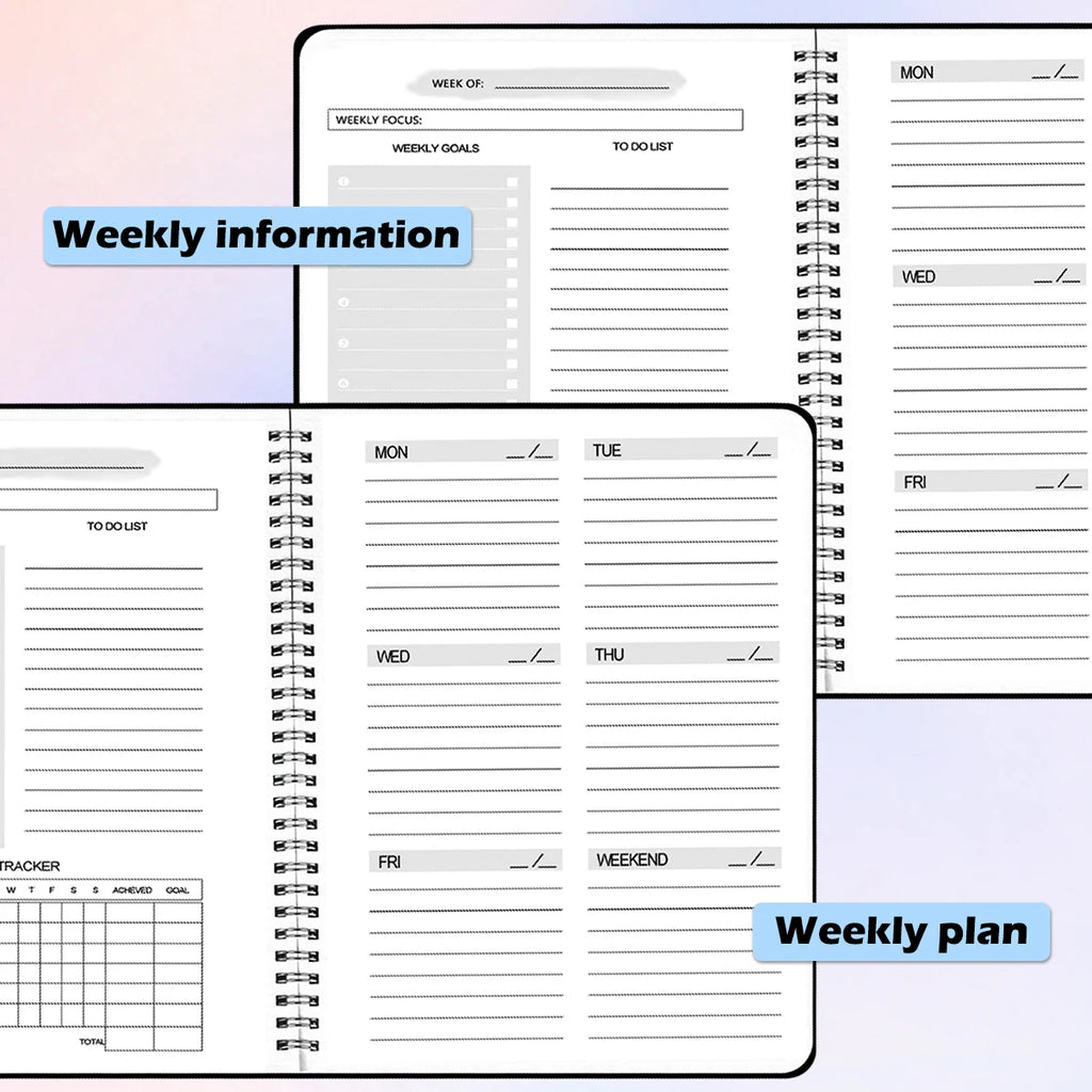 52 Weeks Weekly Planner Notebook A5 Undated Spiral Agenda Daily Student Schedules Journal Stationery Office School Supplies