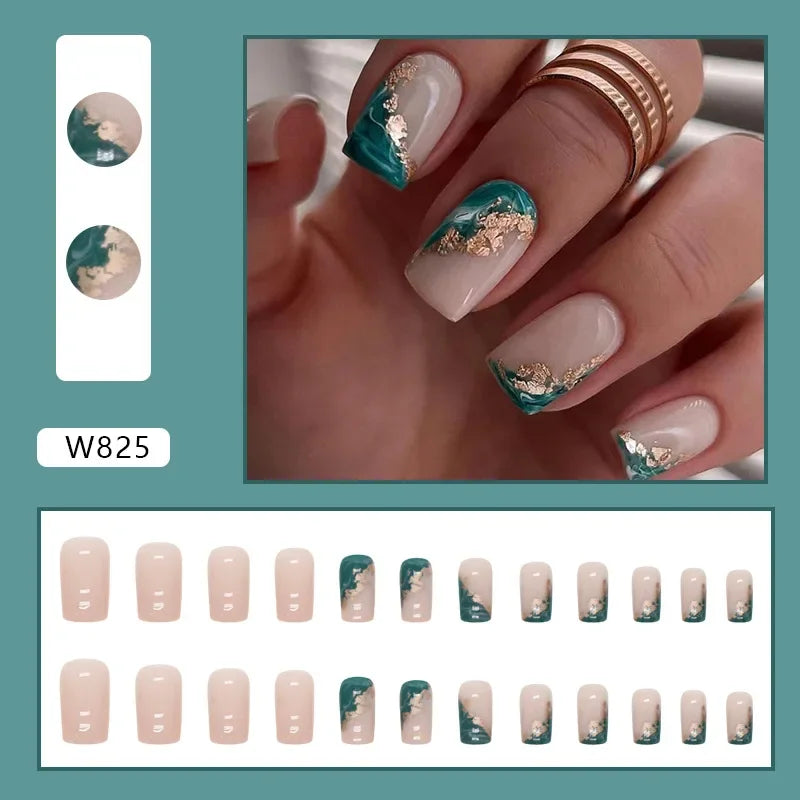 New Short Ballet 24 Pcs Fake Nail with Jelly sticker Press on False Nails Wearable Round Head Oval Full Cover Nail Tips