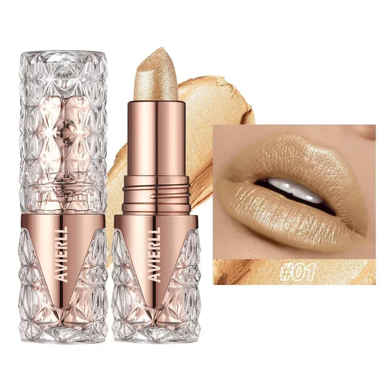 10 Colors 3 in 1 Pearlescent Lipstick Long Lasting Moisturizing Sparkling Quicksand Gold Lip Gloss Pearl Shimmer Sexy Lip Makeup