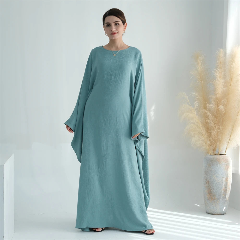 Ramadan Eid Soft Crepe Khimar Batwing Abaya Dubai Islam Muslim Modest African Dresses For Women Kaftan Kebaya Robe Femme Musulma