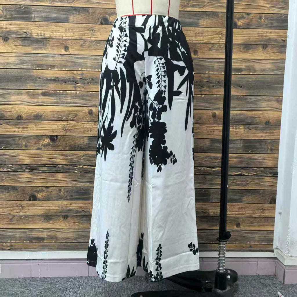 Dresses For Women Black And White Flowers Print Long Sleeve Ruffled Collar Elegant Dress Lace Up A-Line Dress 2026 Spring New