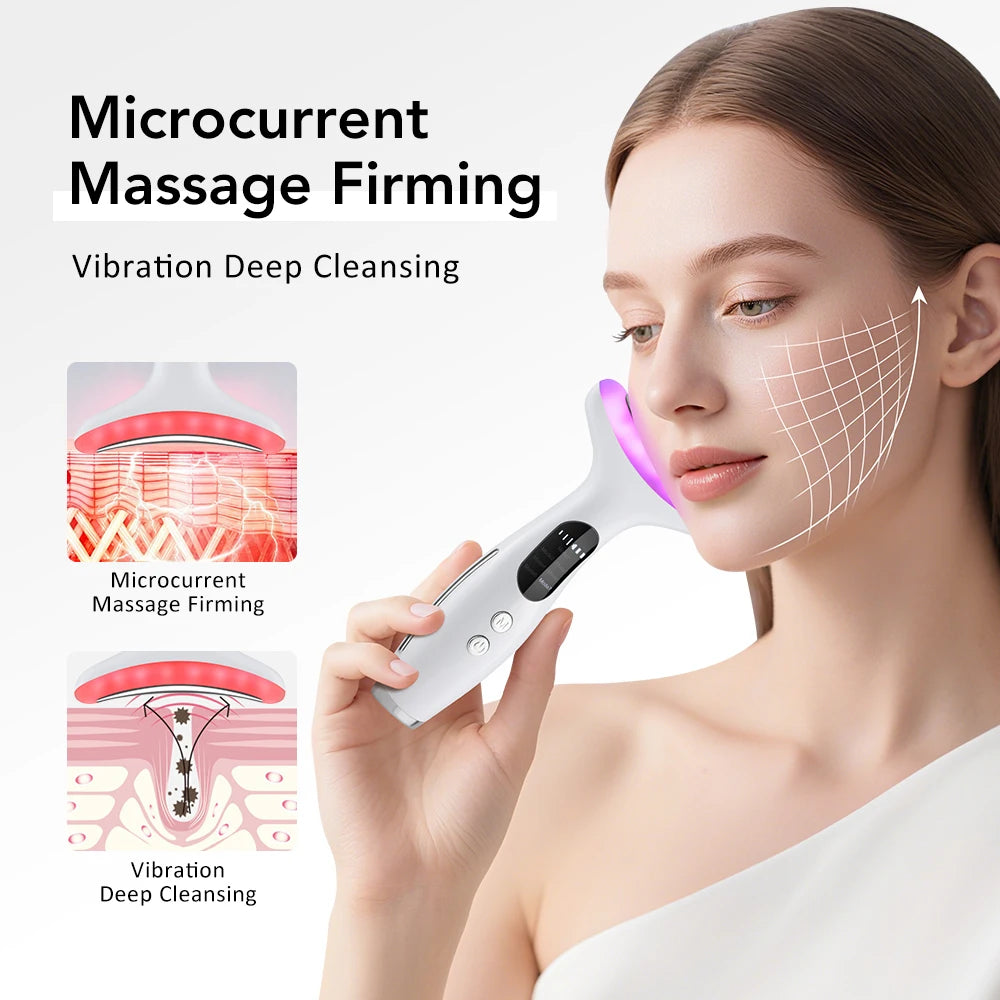 EMS Micro-current Neck & Face Beauty Device LED IPL Skin Rejuvenation Double Chin Reducer Facial Lifter Skin Tightening Massager